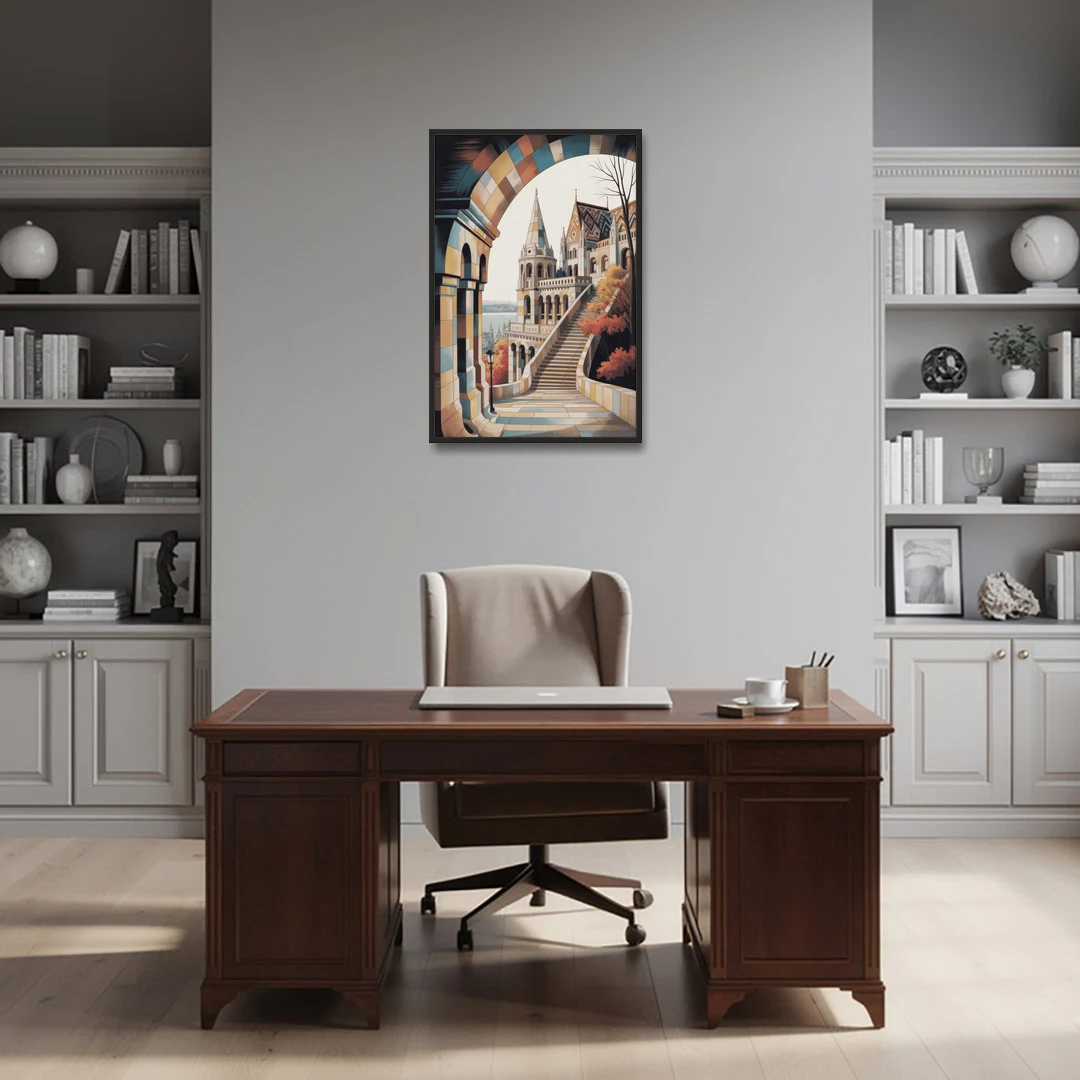 Fisherman's Bastion View - Black Framed Canvas Wall Art - Office - 24x36