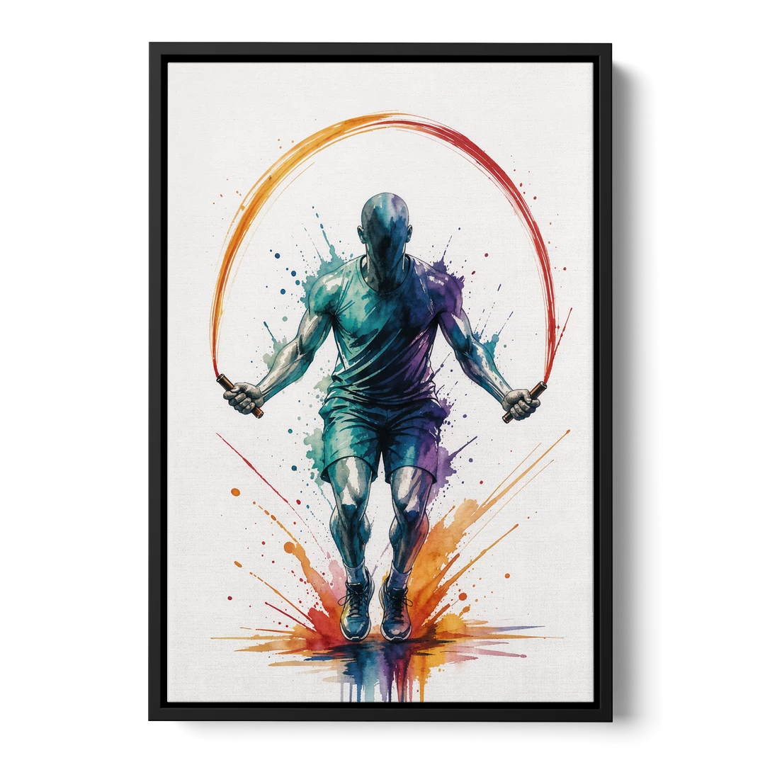 Fitness Wall Art Skipping Rope in Full Arc - Black Framed Canvas Wall Art - Front