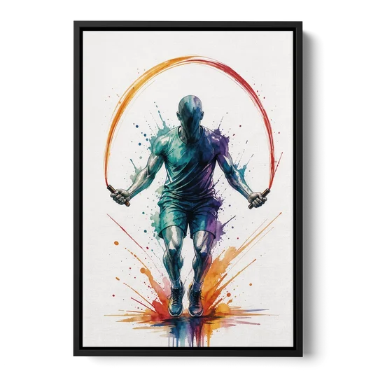 Fitness Wall Art Skipping Rope in Full Arc - Black Framed Canvas Wall Art - Front