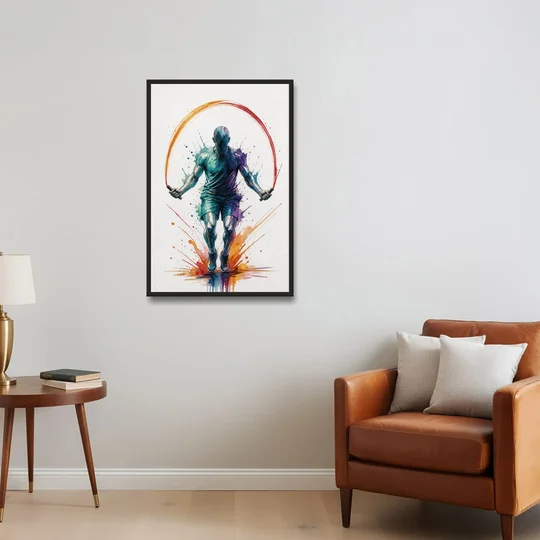 Fitness Wall Art Skipping Rope in Full Arc - Black Framed Canvas Wall Art - Sofa - 24x36