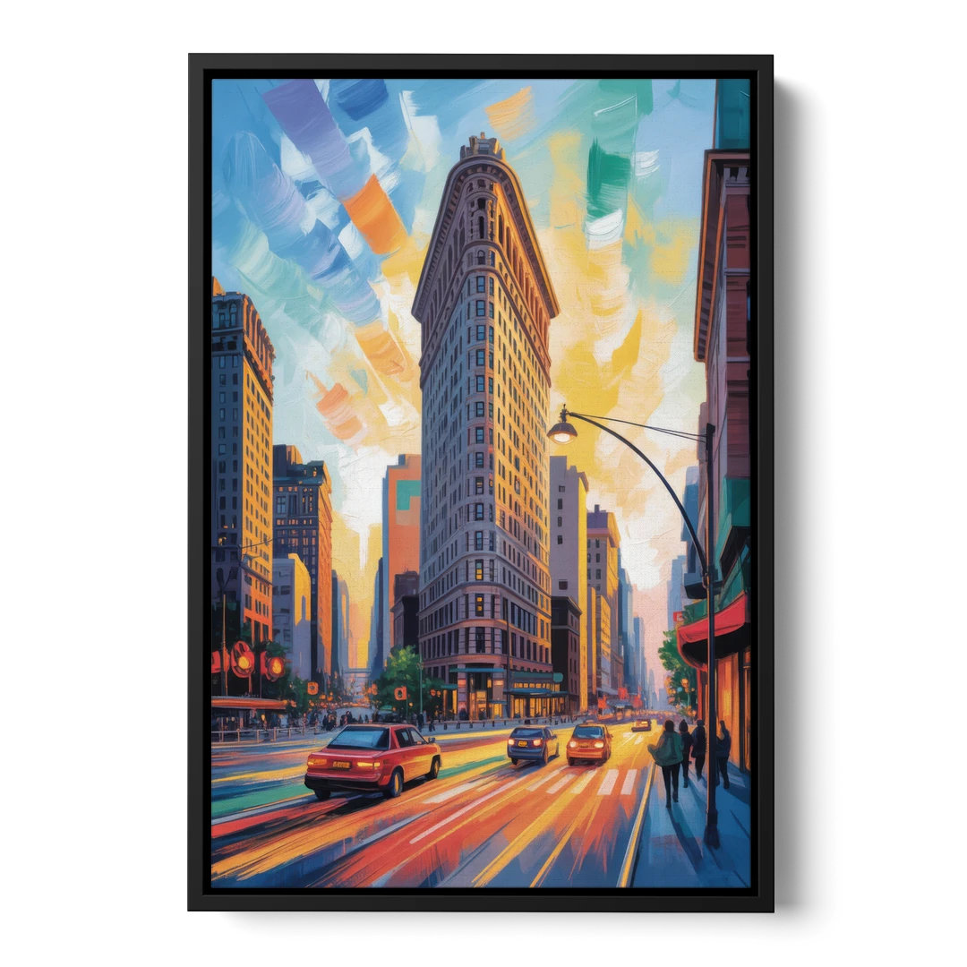 Flatiron Building Landmark - Black Framed Canvas Wall Art - Front