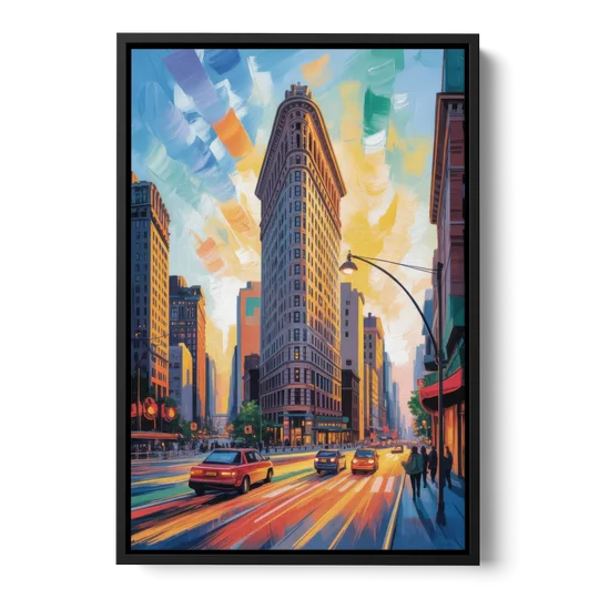 Flatiron Building Landmark - Black Framed Canvas Wall Art - Front