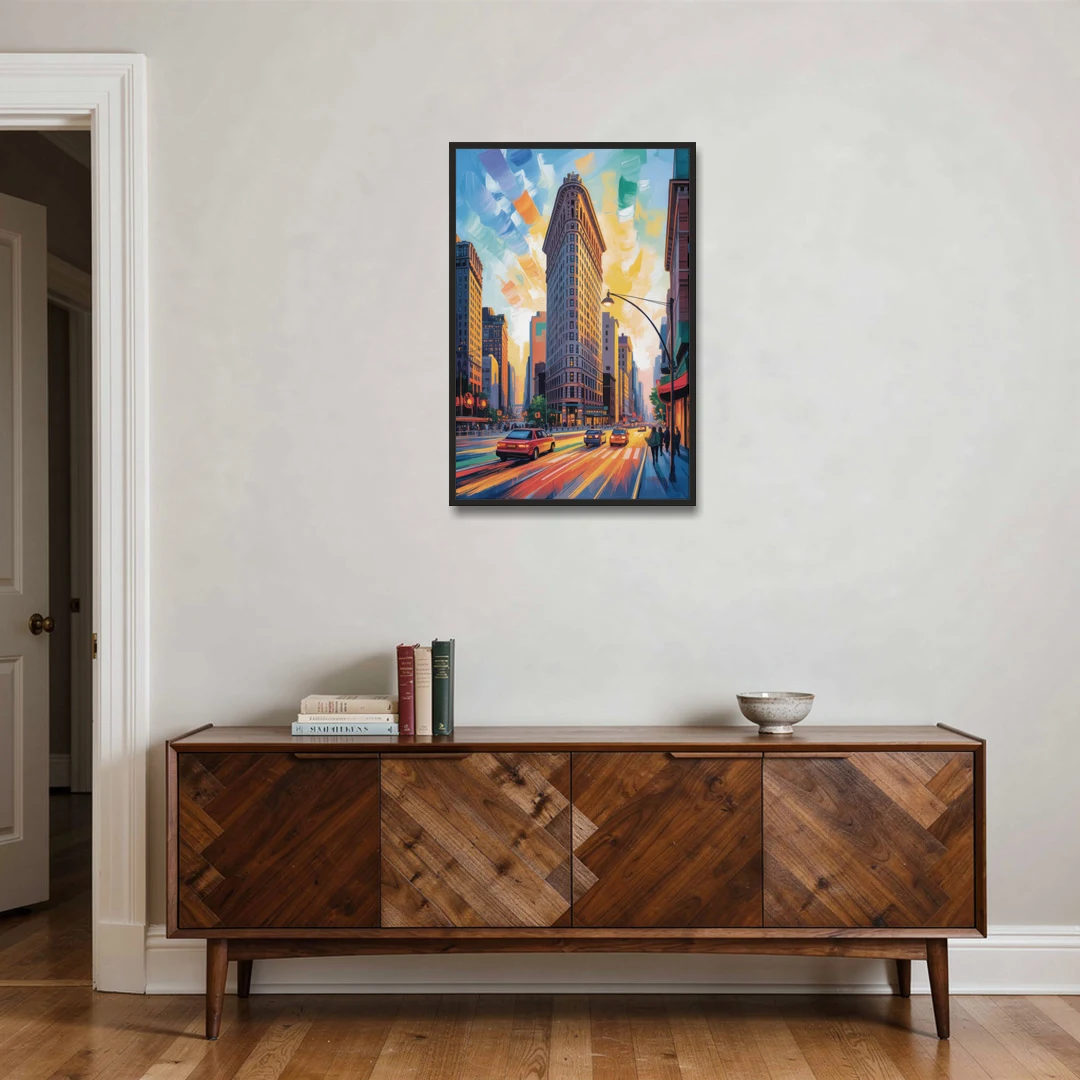 Flatiron Building Landmark - Black Framed Canvas Wall Art - Coffee Table - 24x36