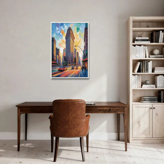 Flatiron Building Landmark - White Framed Canvas Wall Art - Office - 24x36