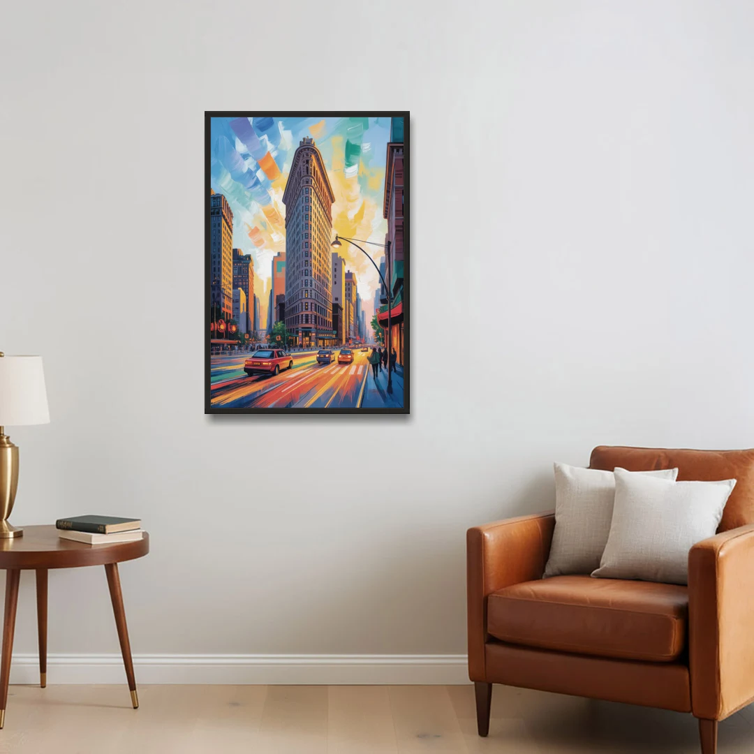 Flatiron Building Landmark - Black Framed Canvas Wall Art - Sofa - 24x36