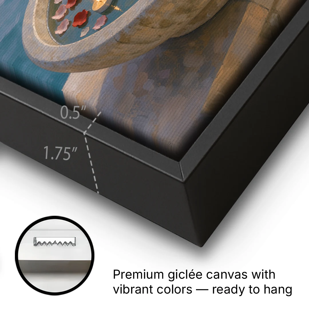 Floating Candle Basin for the Spa Bathroom - Black Framed Canvas Wall Art - Gallery Wrap Corner