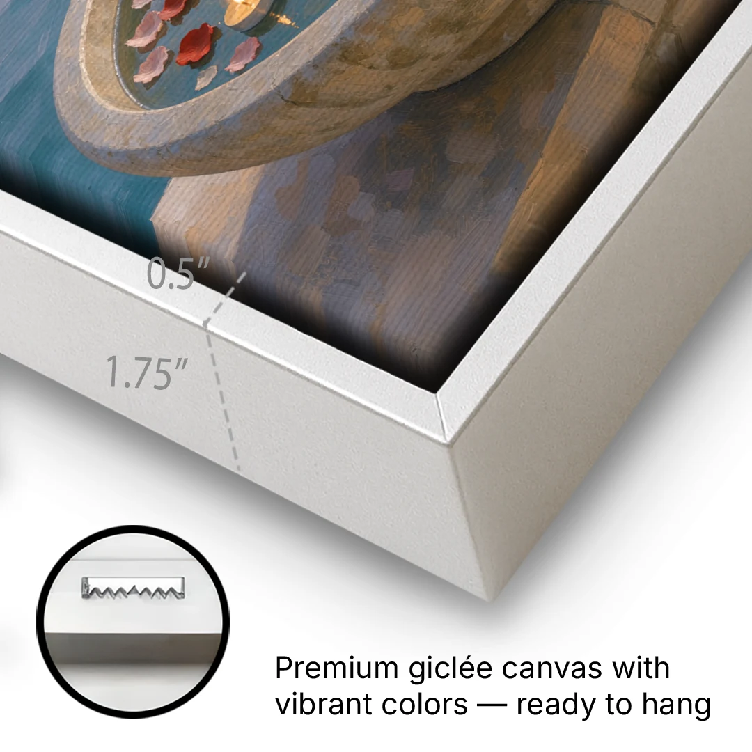 Floating Candle Basin for the Spa Bathroom - White Framed Canvas Wall Art - Gallery Wrap Corner