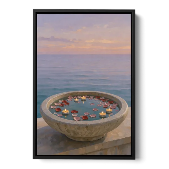 Floating Candle Basin for the Spa Bathroom - Black Framed Canvas Wall Art - Front
