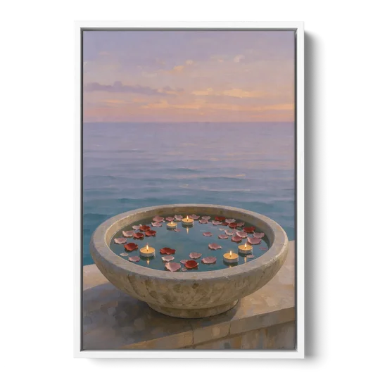 Floating Candle Basin for the Spa Bathroom - White Framed Canvas Wall Art - Front