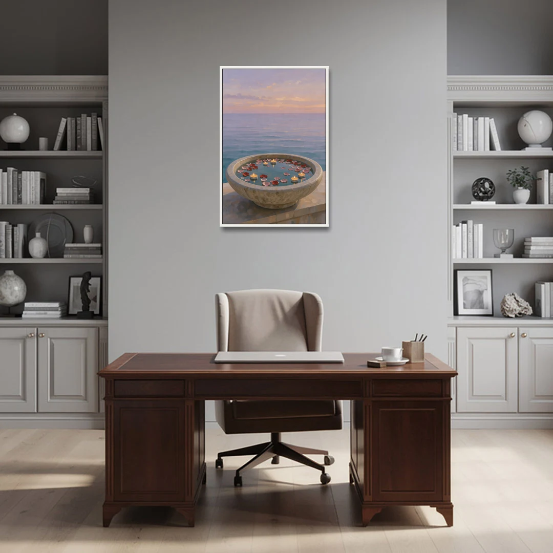 Floating Candle Basin for the Spa Bathroom - White Framed Canvas Wall Art - Office - 24x36