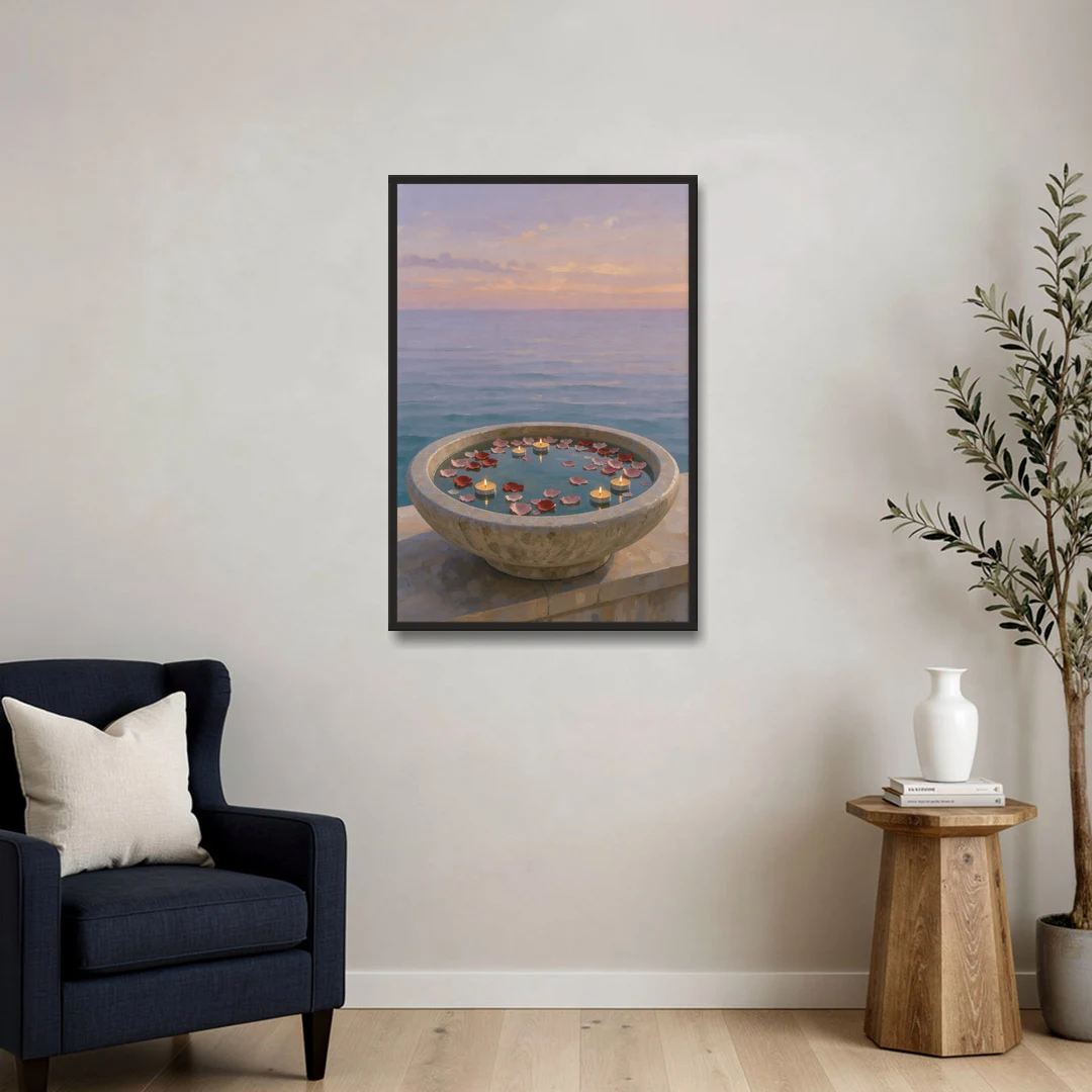 Floating Candle Basin for the Spa Bathroom - Black Framed Canvas Wall Art - Sofa - 24x36