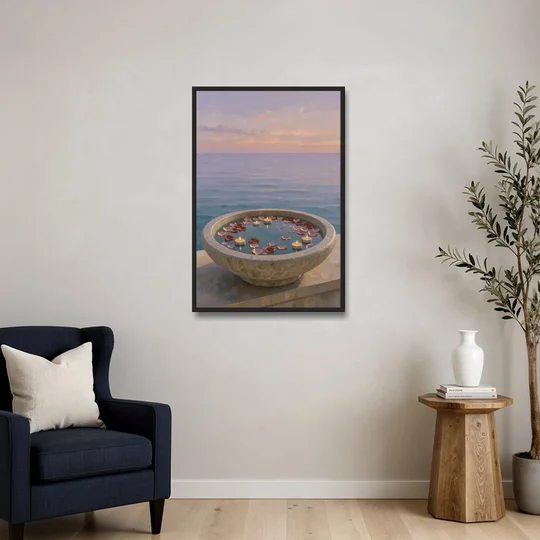 Floating Candle Basin for the Spa Bathroom - Black Framed Canvas Wall Art - Sofa - 24x36