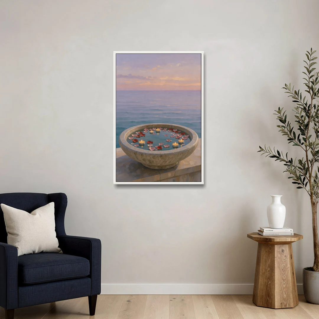 Floating Candle Basin for the Spa Bathroom - White Framed Canvas Wall Art - Sofa - 24x36