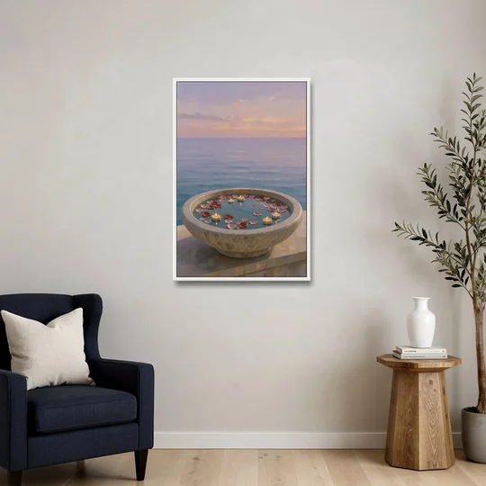 Floating Candle Basin for the Spa Bathroom - White Framed Canvas Wall Art - Sofa - 24x36