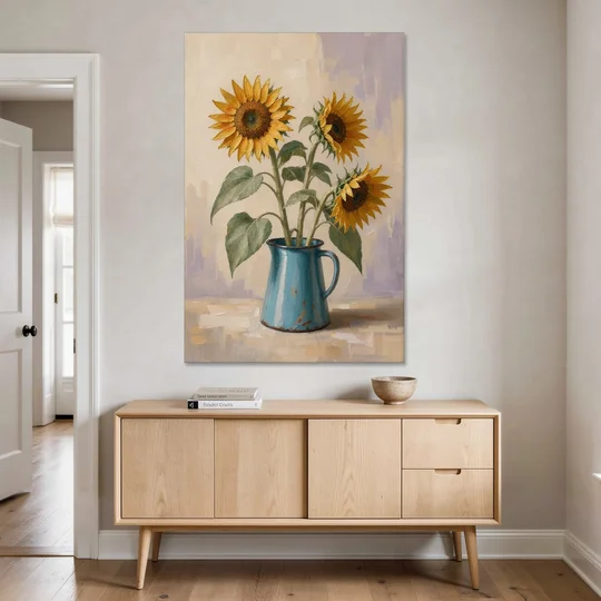 Floral Wall Art for Living Room with Sunflowers - Canvas Wall Art - Coffee Table - 40x60