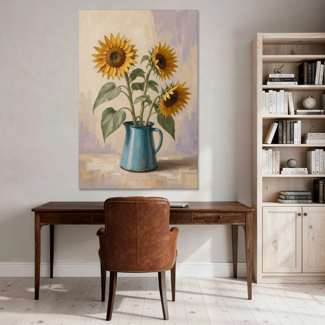 Floral Wall Art for Living Room with Sunflowers - Canvas Wall Art - Office - 40x60