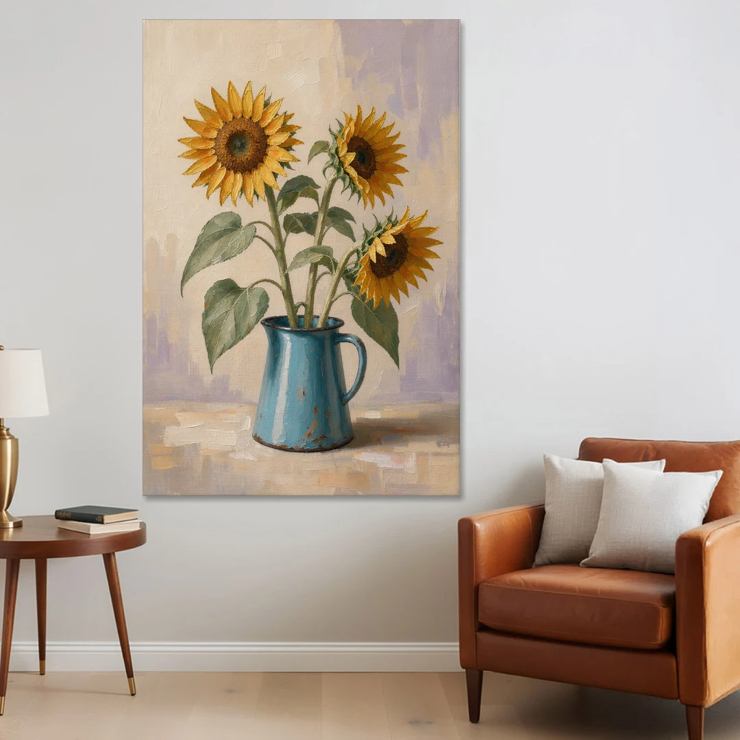 Floral Wall Art for Living Room with Sunflowers - Canvas Wall Art - Sofa - 40x60