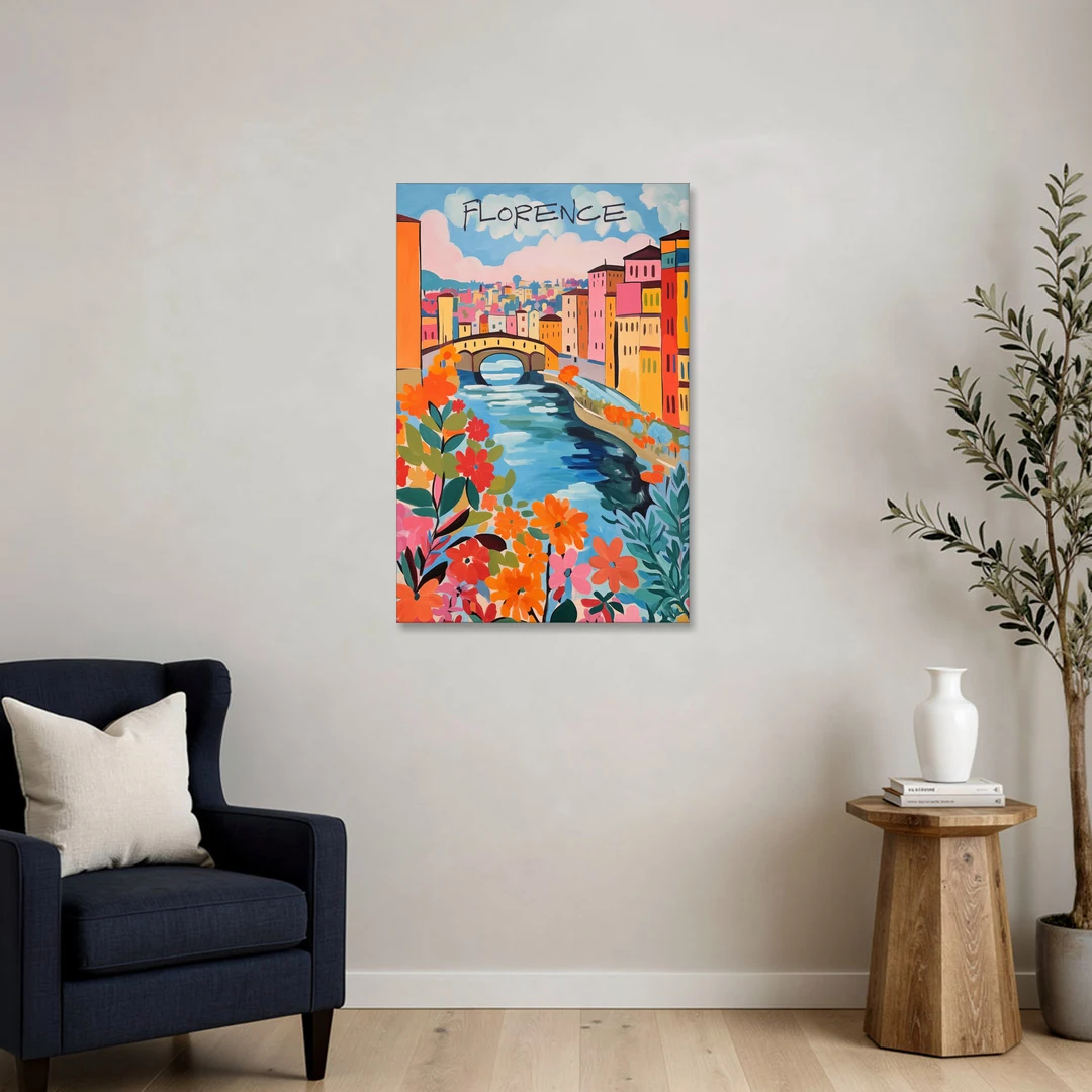 Florence Painting of the Arno in Bloom - Canvas Wall Art - Sofa - 24x36