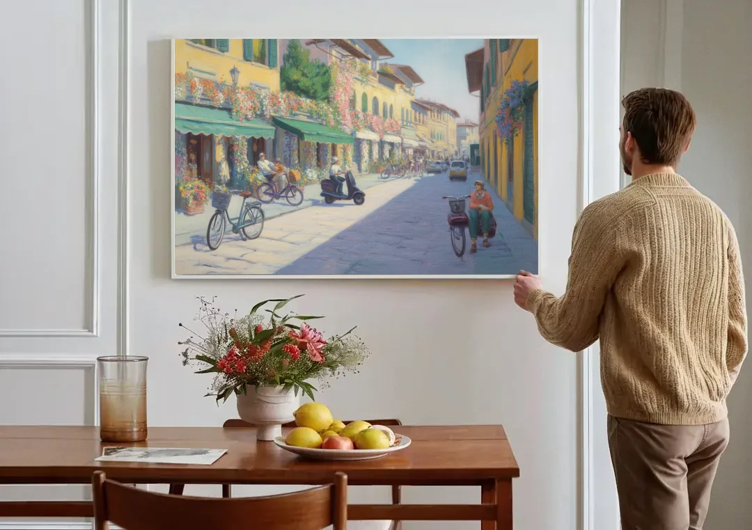 Florentine Streets canvas wall art above a dining table