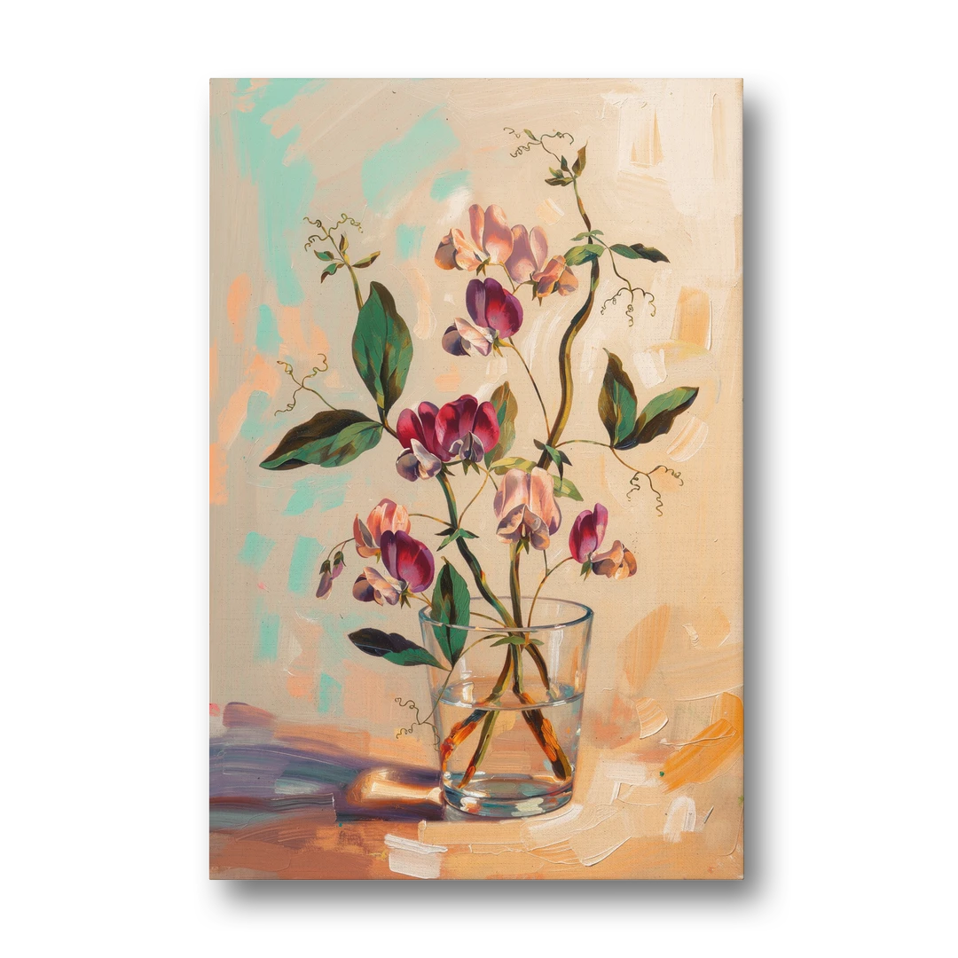 Flower Art Prints Sweet Peas in a Glass - Canvas Wall Art - Front