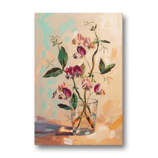 Flower Art Prints Sweet Peas in a Glass - Canvas Wall Art - Front