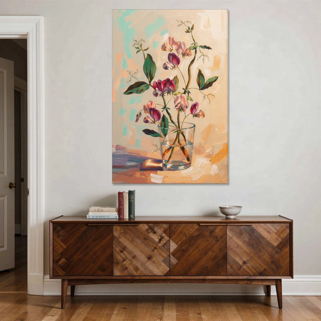 Flower Art Prints Sweet Peas in a Glass - Canvas Wall Art - Coffee Table - 40x60