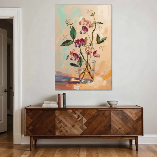 Flower Art Prints Sweet Peas in a Glass - Canvas Wall Art - Coffee Table - 40x60