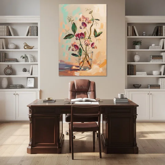 Flower Art Prints Sweet Peas in a Glass - Canvas Wall Art - Office - 40x60