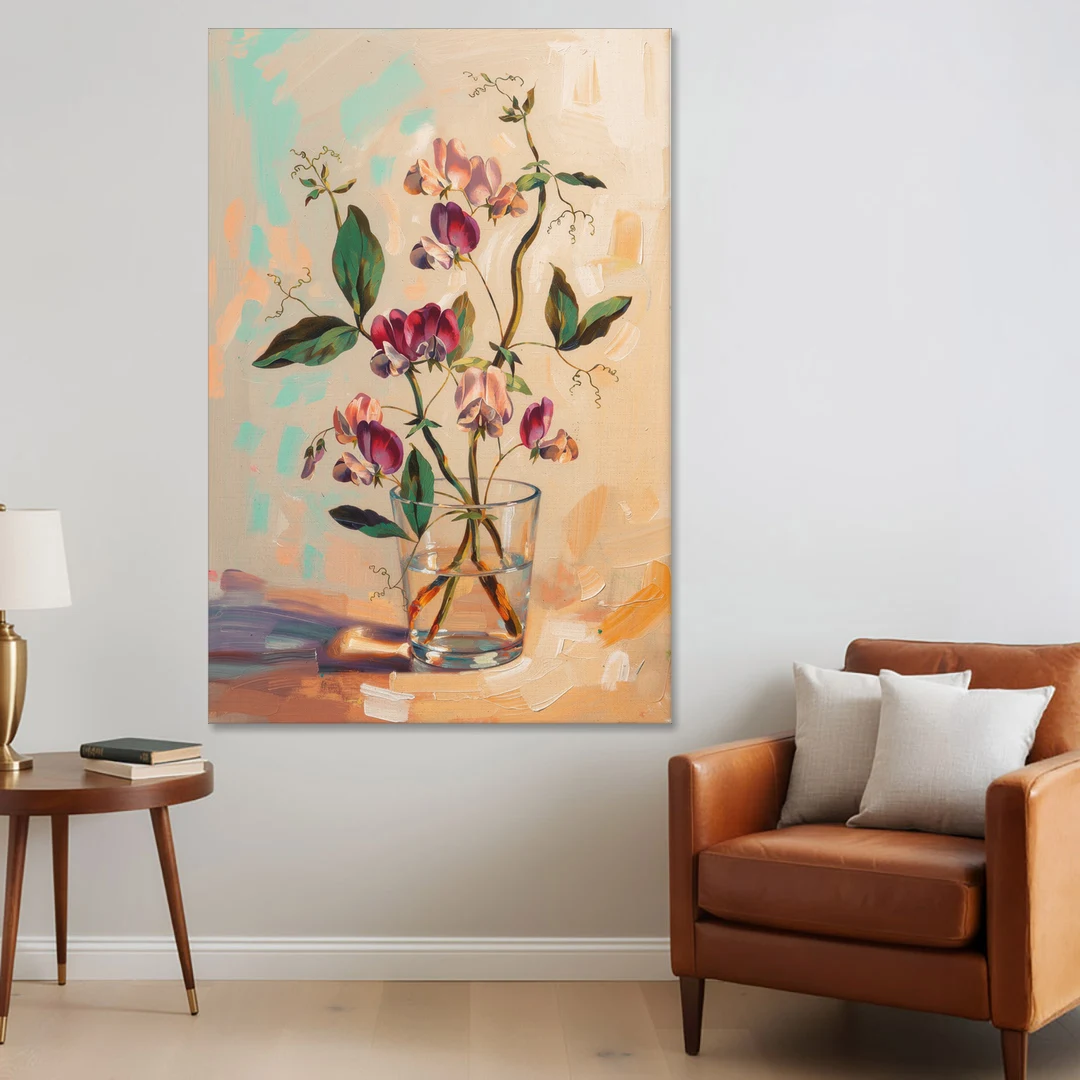 Flower Art Prints Sweet Peas in a Glass - Canvas Wall Art - Sofa - 40x60