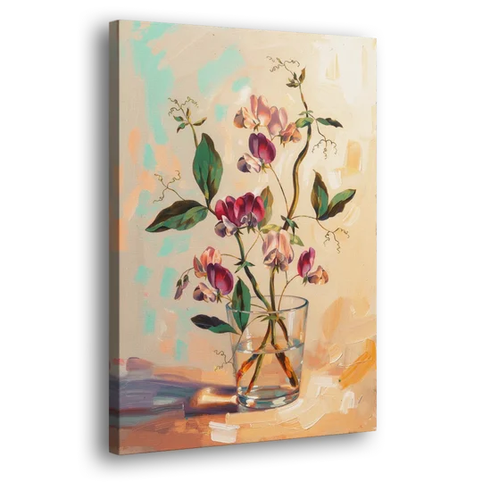 Flower Art Prints Sweet Peas in a Glass - Canvas Wall Art - Side