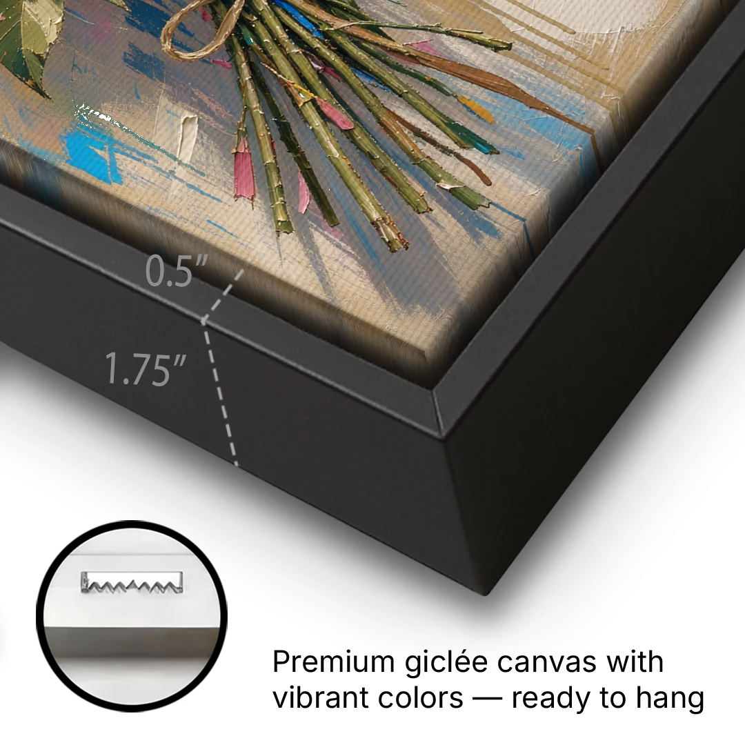 Flower Painting Canvas Sun-Faded Bouquet - Black Framed Canvas Wall Art - Gallery Wrap Corner