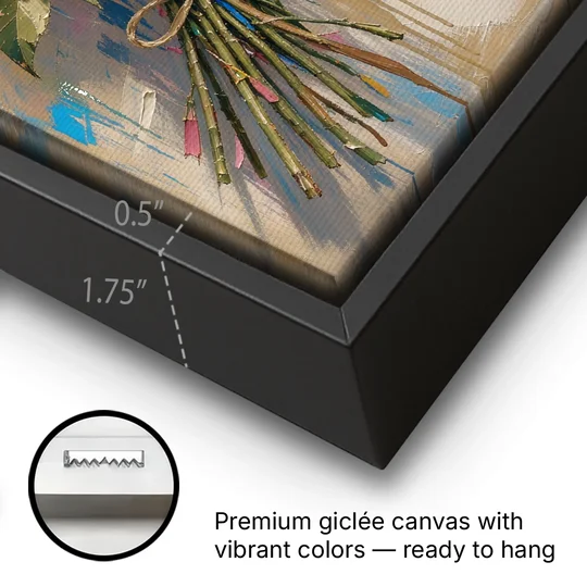 Flower Painting Canvas Sun-Faded Bouquet - Black Framed Canvas Wall Art - Gallery Wrap Corner