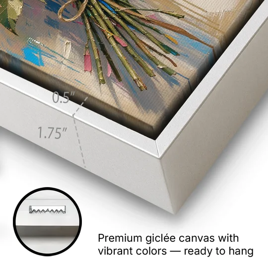 Flower Painting Canvas Sun-Faded Bouquet - White Framed Canvas Wall Art - Gallery Wrap Corner