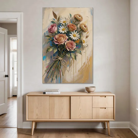 Flower Painting Canvas Sun-Faded Bouquet - Canvas Wall Art - Coffee Table - 40x60