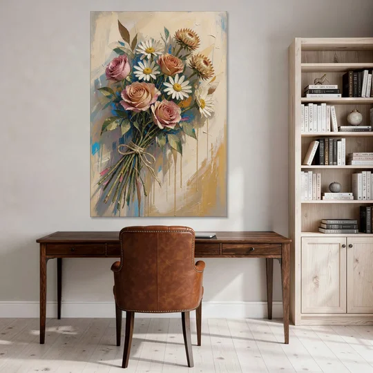 Flower Painting Canvas Sun-Faded Bouquet - Canvas Wall Art - Office - 40x60