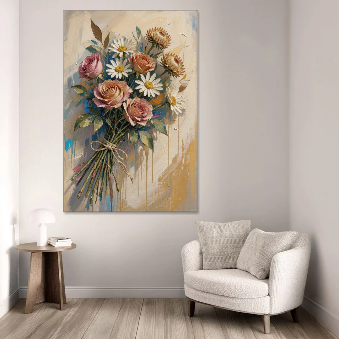 Flower Painting Canvas Sun-Faded Bouquet - Canvas Wall Art - Sofa - 40x60
