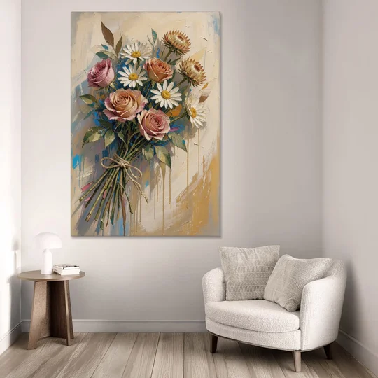 Flower Painting Canvas Sun-Faded Bouquet - Canvas Wall Art - Sofa - 40x60
