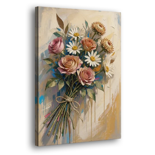 Flower Painting Canvas Sun-Faded Bouquet - Canvas Wall Art - Side