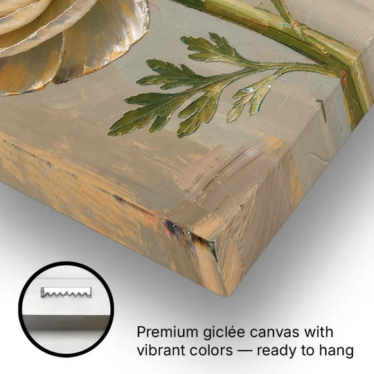 Flower Wall Art with a Cream Ranunculus - Canvas Wall Art - Gallery Wrap Corner