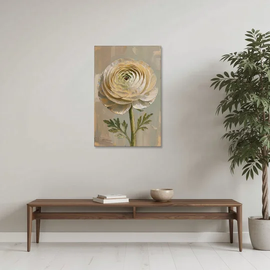 Flower Wall Art with a Cream Ranunculus - Canvas Wall Art - Coffee Table - 24x36