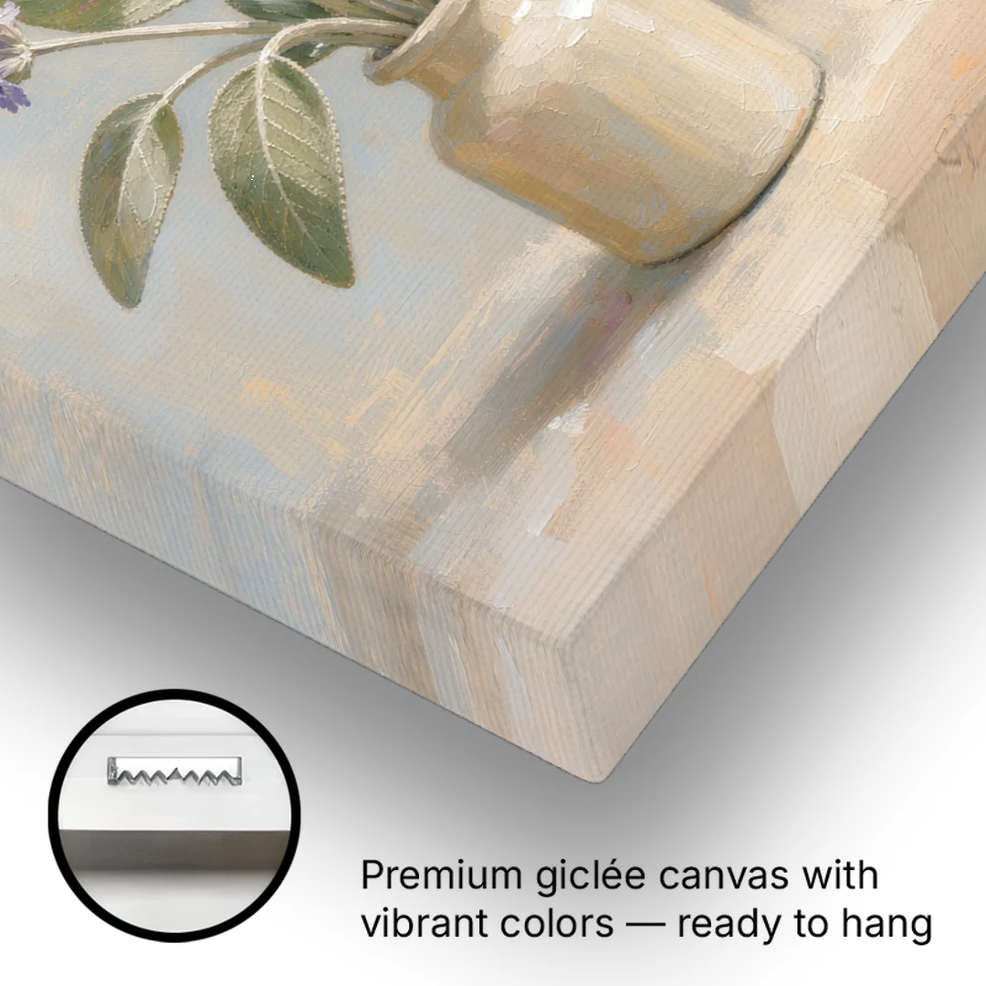 Flowering Sage in a Cream Bottle for the Kitchen - Canvas Wall Art - Gallery Wrap Corner