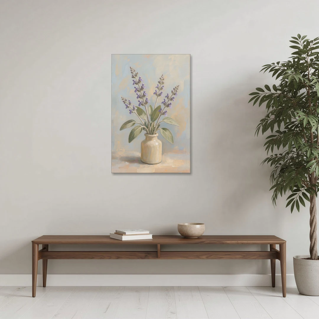 Flowering Sage in a Cream Bottle for the Kitchen - Canvas Wall Art - Coffee Table - 24x36