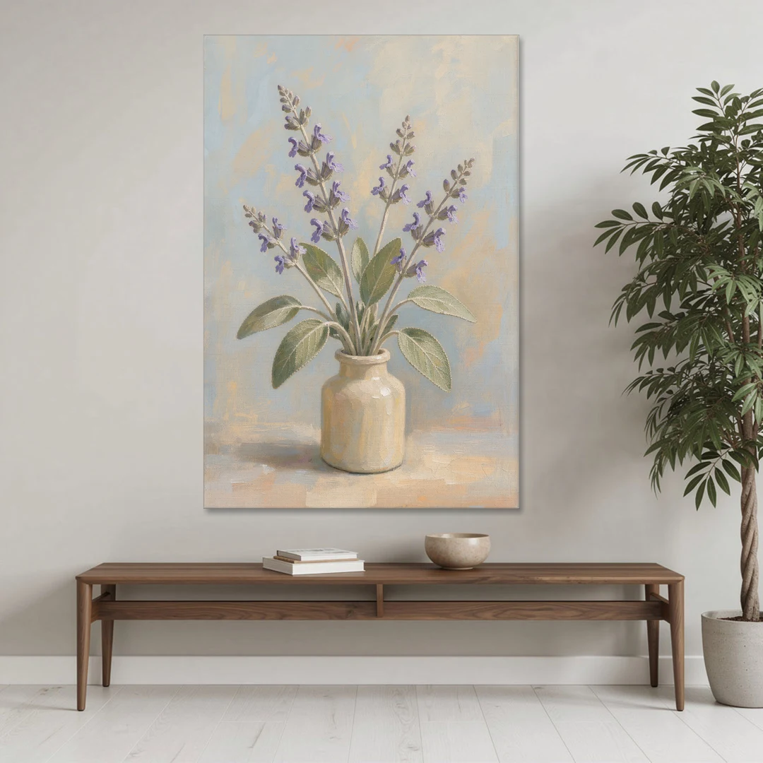 Flowering Sage in a Cream Bottle for the Kitchen - Canvas Wall Art - Coffee Table - 40x60