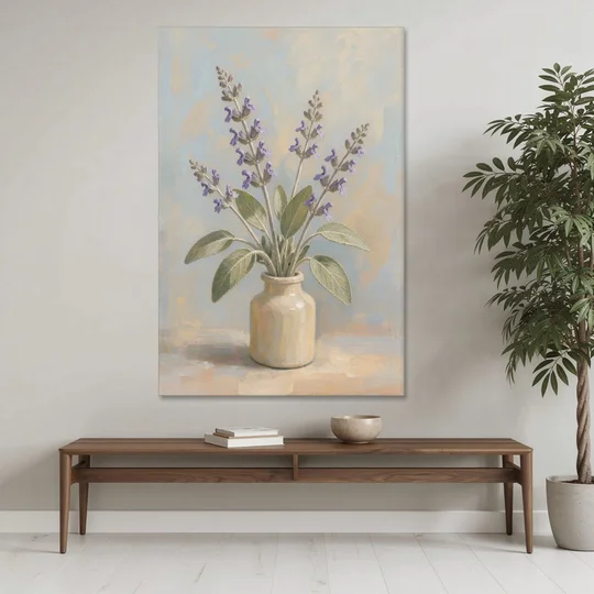 Flowering Sage in a Cream Bottle for the Kitchen - Canvas Wall Art - Coffee Table - 40x60