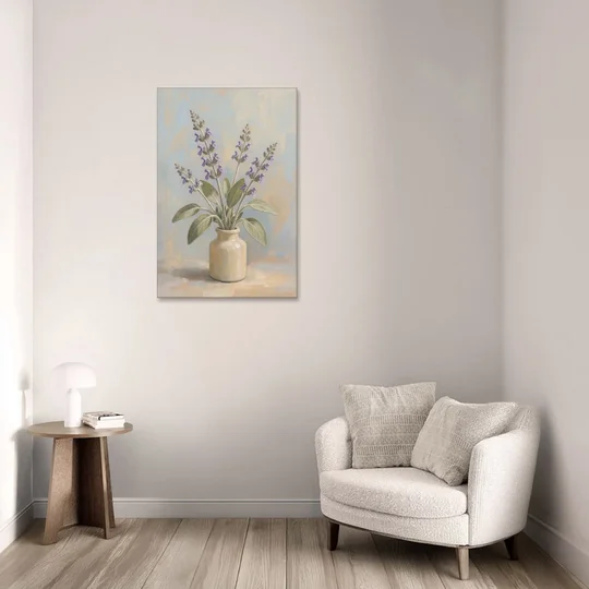Flowering Sage in a Cream Bottle for the Kitchen - Canvas Wall Art - Sofa - 24x36