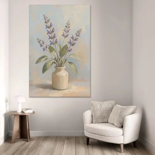 Flowering Sage in a Cream Bottle for the Kitchen - Canvas Wall Art - Sofa - 40x60