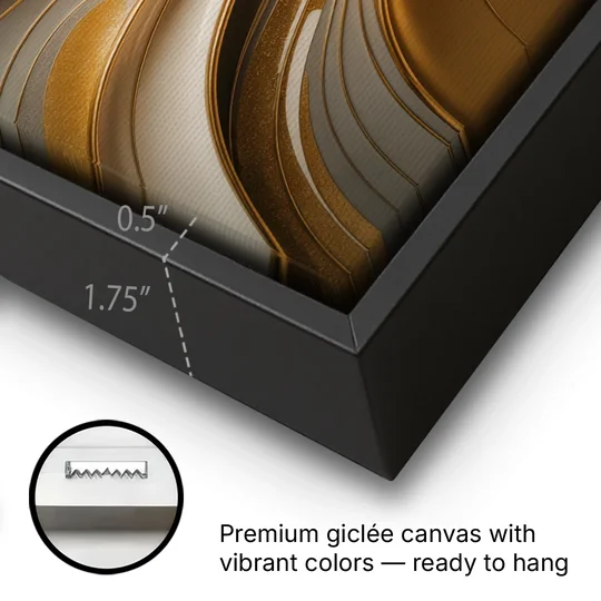 Flowing Rivers in Gold Abstract - Black Framed Canvas Wall Art - Gallery Wrap Corner
