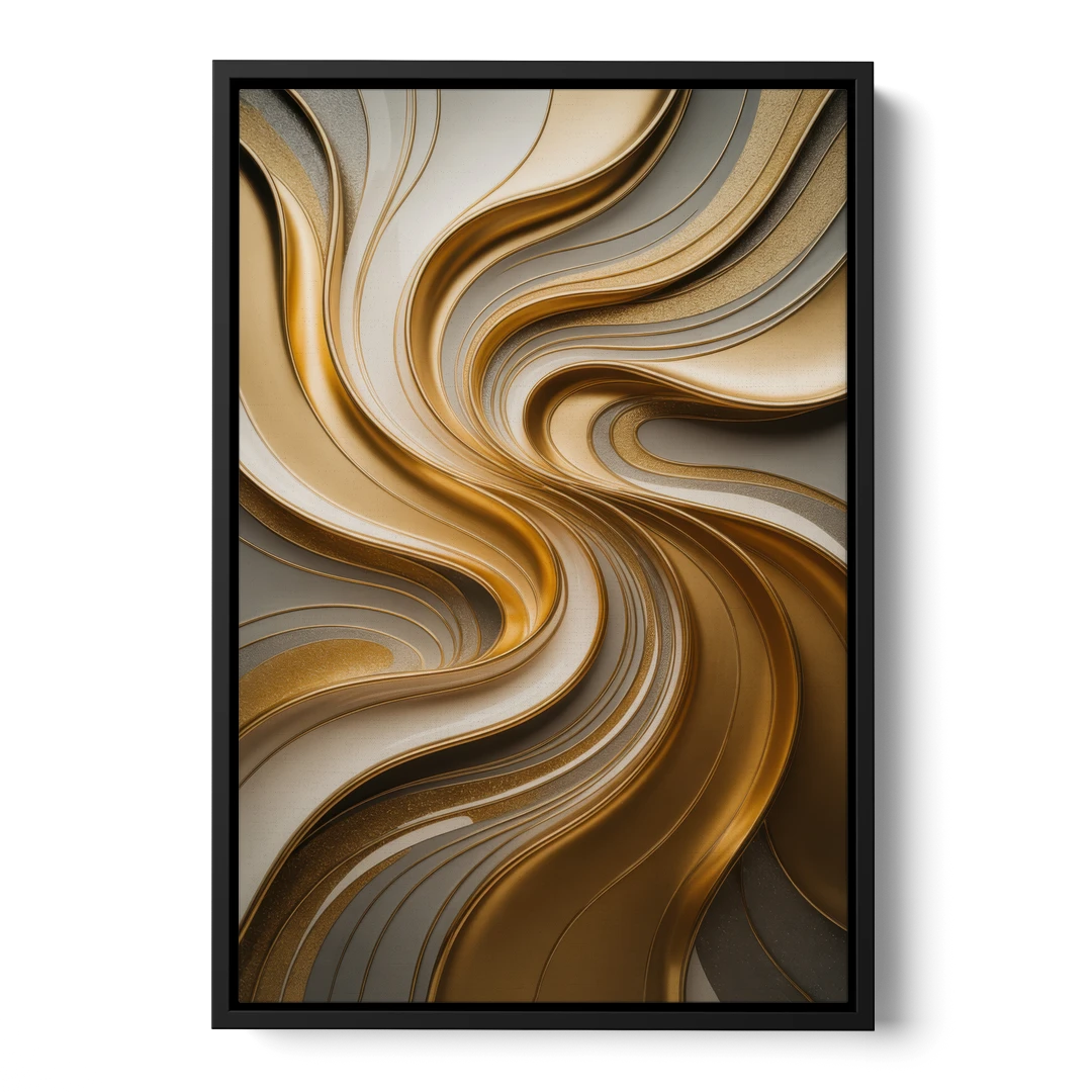 Flowing Rivers in Gold Abstract - Black Framed Canvas Wall Art - Front