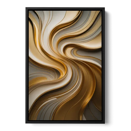 Flowing Rivers in Gold Abstract - Black Framed Canvas Wall Art - Front