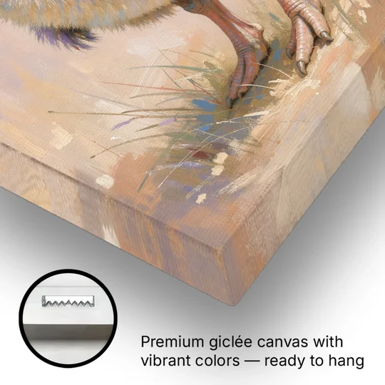 Fluffy Ostrich Chick on Long Pink Legs - Canvas Wall Art - Gallery Wrap Corner